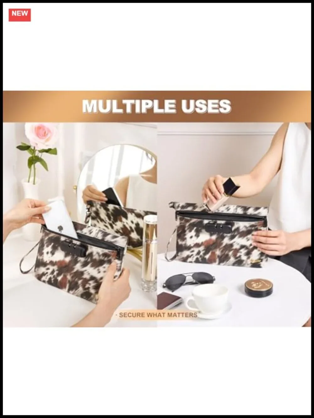 Lockable PU Leather Travel Cosmetic Organizer Bag with Combination Lock